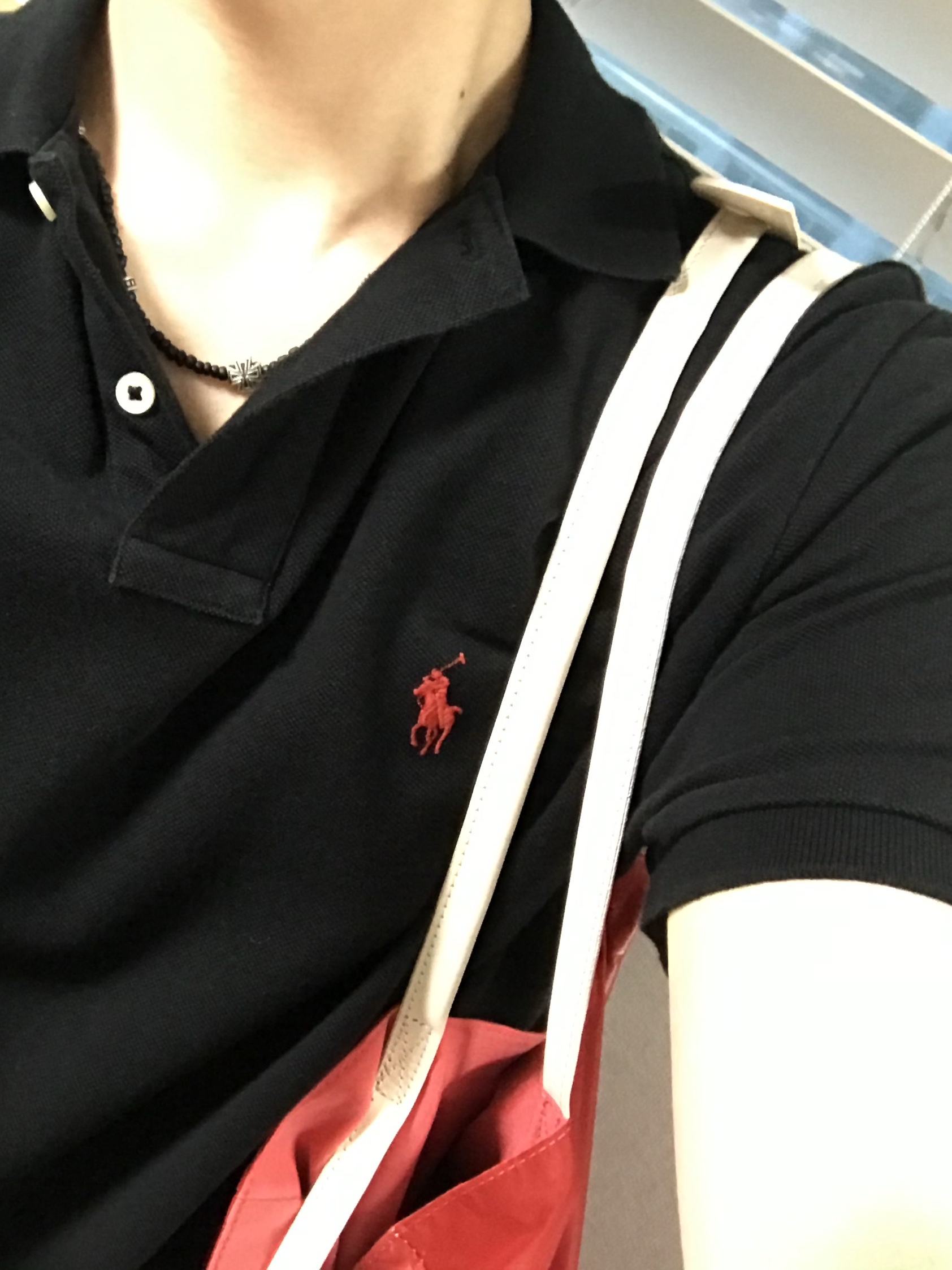 Polo Ralph Lauren Custom Slim Fit Mesh Polo Shirt Black, Xlim Ep.7 Synopsis 02 Bag Red 착용 스타일 - 3