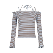 Margarin Fingers Stripe Off Shoulder T Shirt Light Blue
