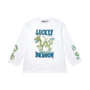 Open Yy Lucky Blue Dragon Long Sleeve T-Shirt White