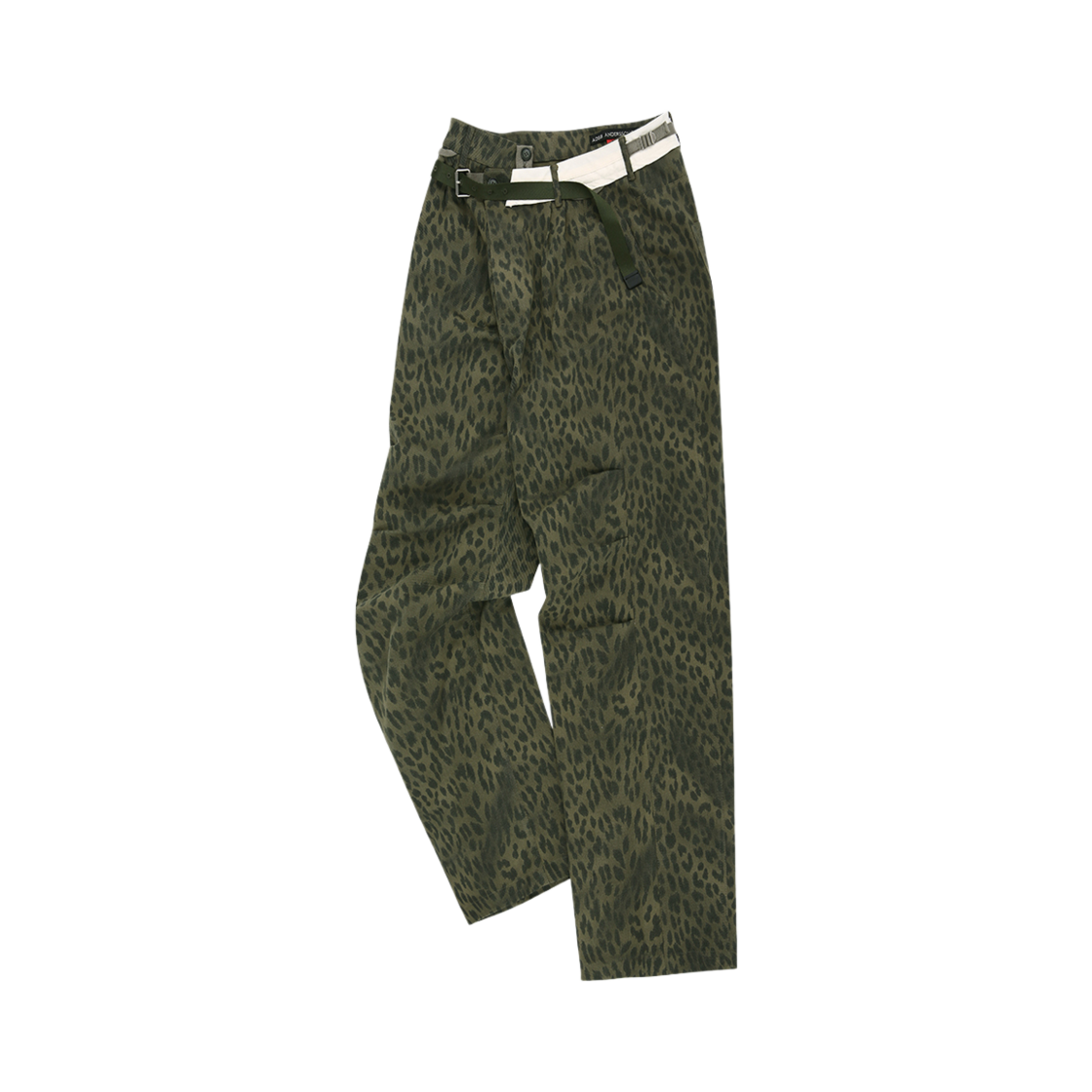 apa803u(KHAKI) ADSB Andersson Bell Unisex Leopard Cross-Over Wide Jeans Khaki