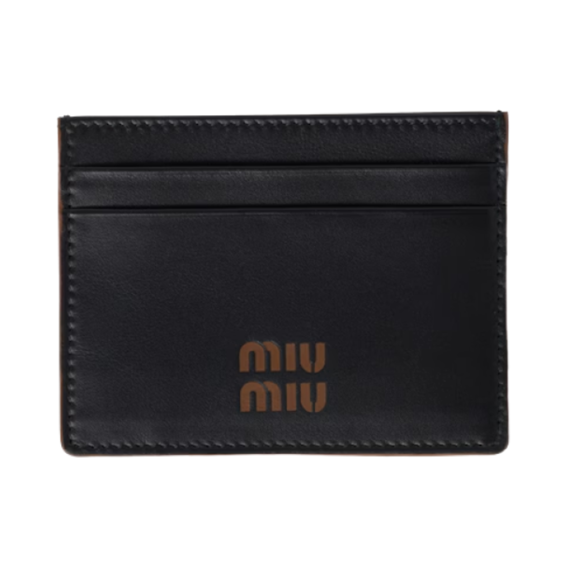미우 미우 가죽 카드 홀더 블랙 코냑(Miu Miu Leather Card Holder Black Cognac)