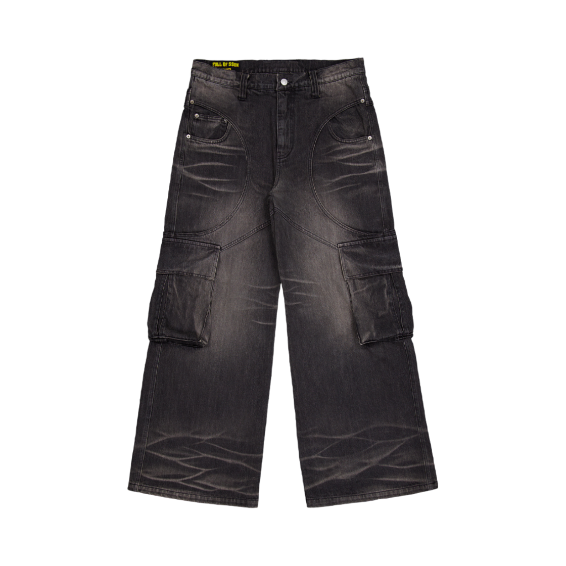 24FW-05 Full of Ssun Circle Washing Denim Cargo Pants Black