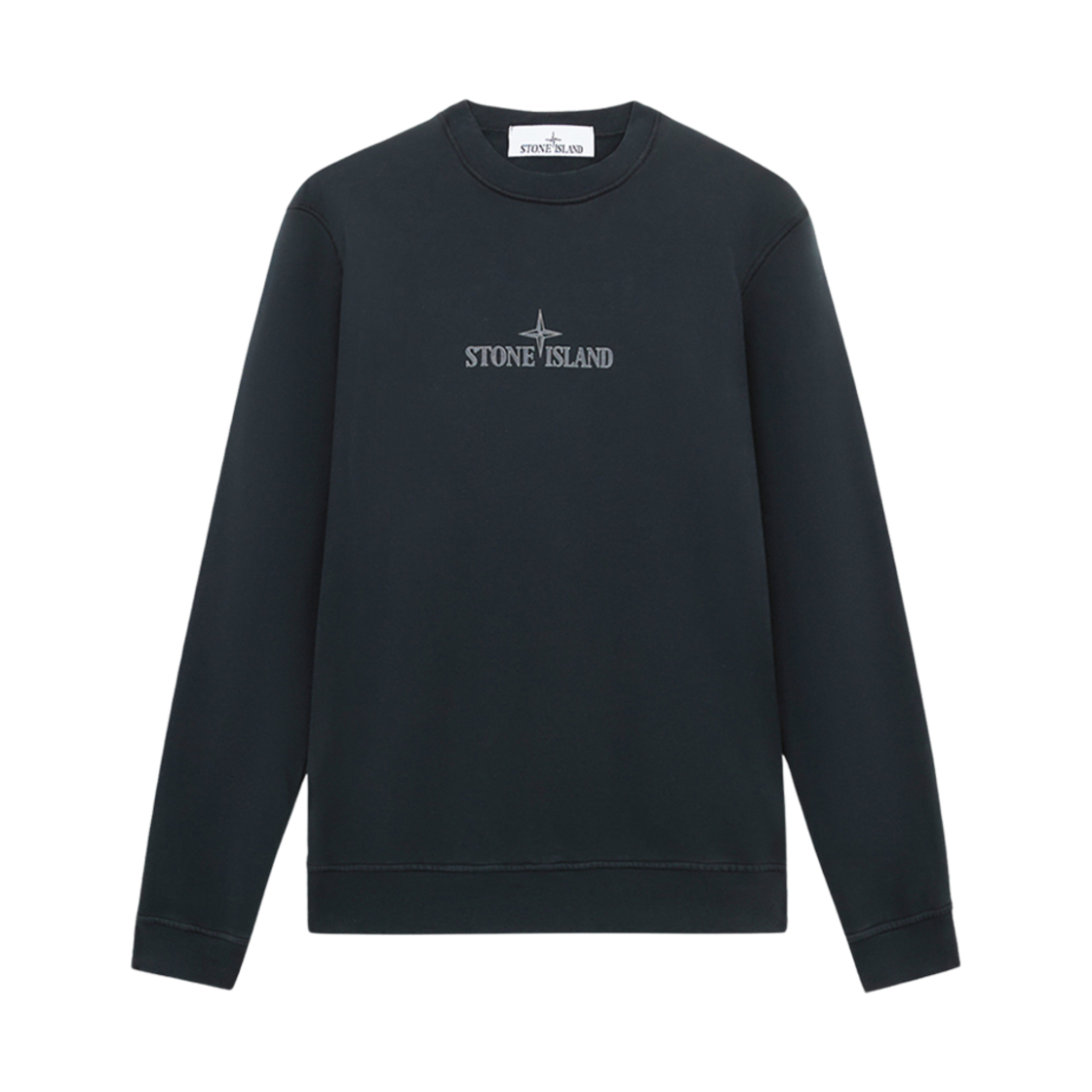 811566182-V0020 Stone Island 66182 Cotton Fleece Crewneck Sweatshirt with Institutional One Print Navy Blue - 24FW