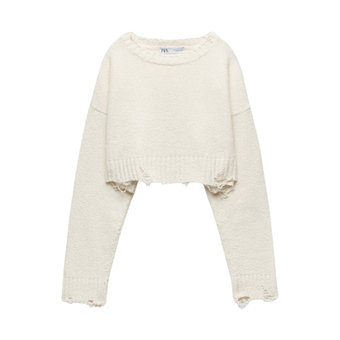 (W) 자라 립드 크롭 니트 스웨터 에크루((W) Zara Ripped Cropped Knit Sweater Ecru) - 1