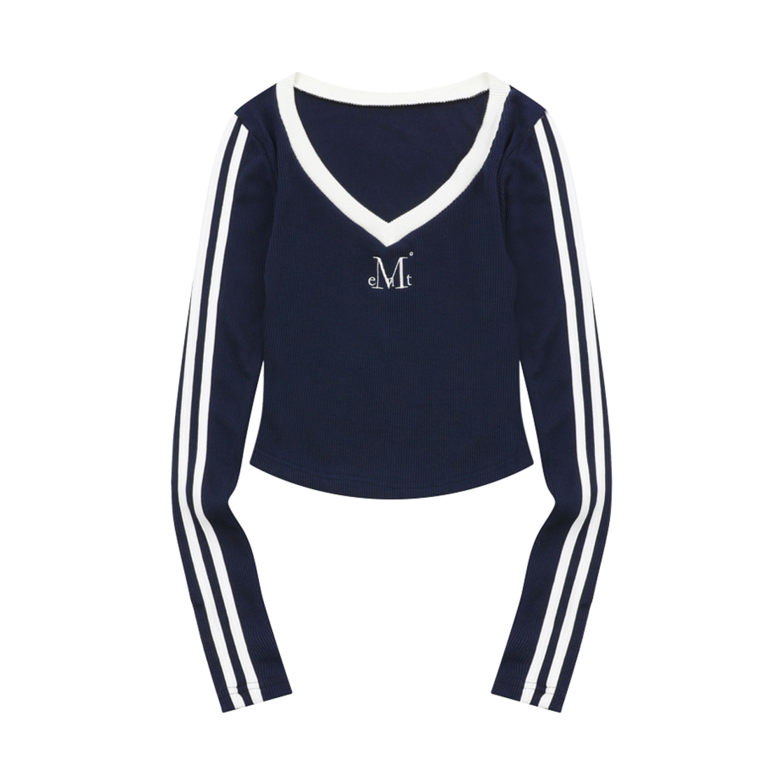 P00000QP_NV MUCENT Binding Track Line V Neck T Navy