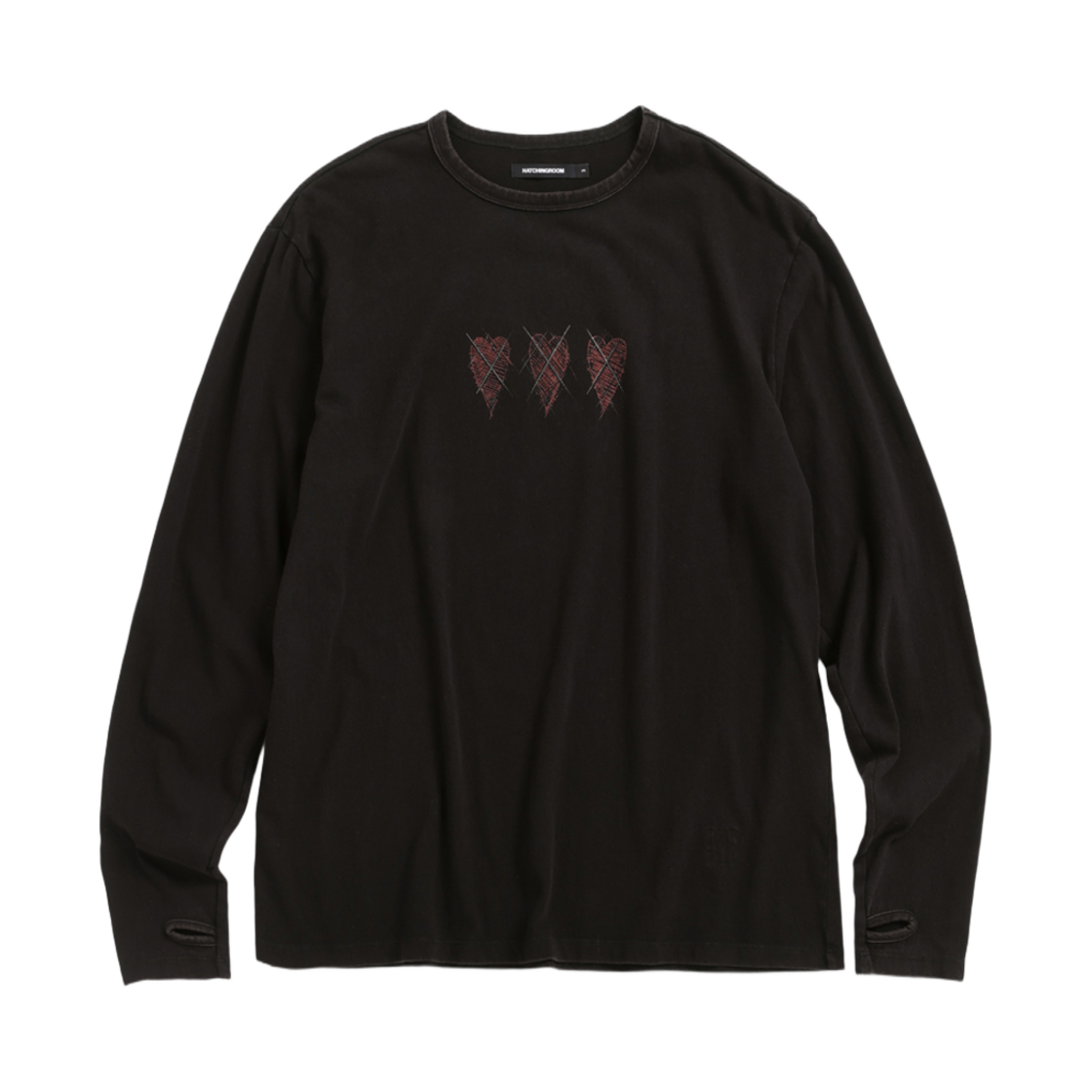 해칭룸 빈티지 카툰 하트 티셔츠 롱 워시드 블랙