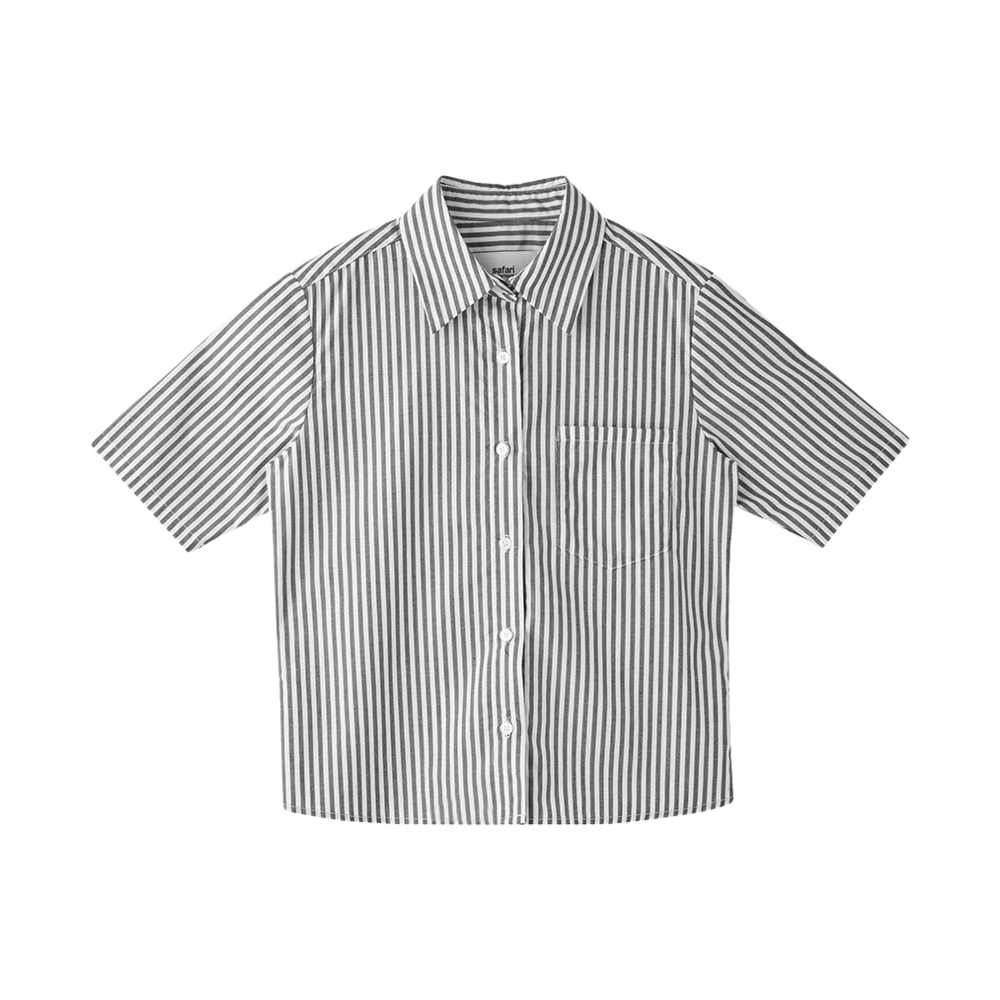사파리스팟 우먼 1/2 티켓팅 스트라이프 포켓 셔츠 블랙(Safarispot Women 1/2 Ticketing Stripe Pocket Shirts Black) - 1