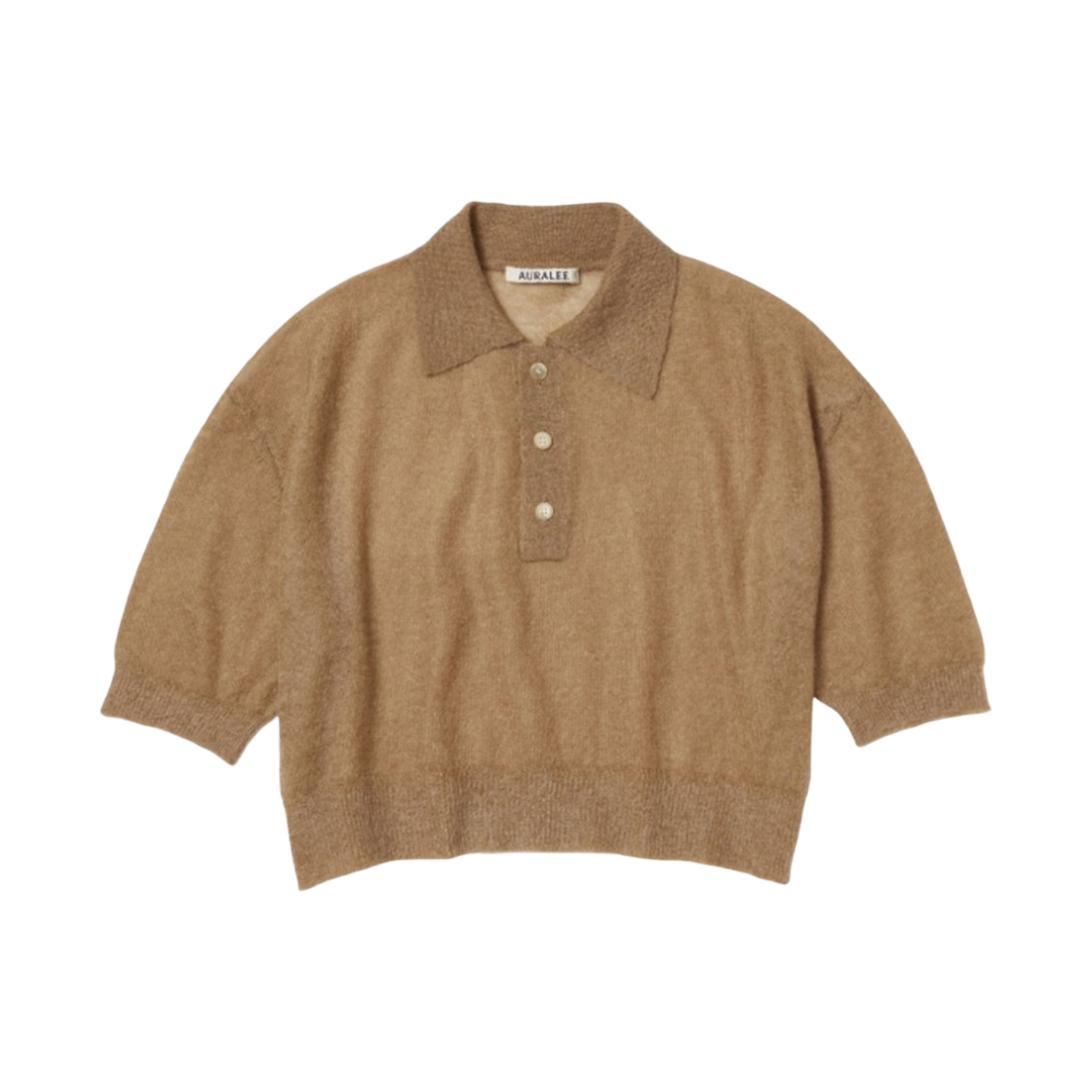 (W) 오라리 키드 모헤어 시어 니트 숏 폴로 카멜 - 23SS((W) Auralee Kid Mohair Sheer Knit Short Polo Camel - 23SS) - 1