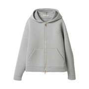 (W) Miu Miu Embroidered Cotton Hoodie Grey