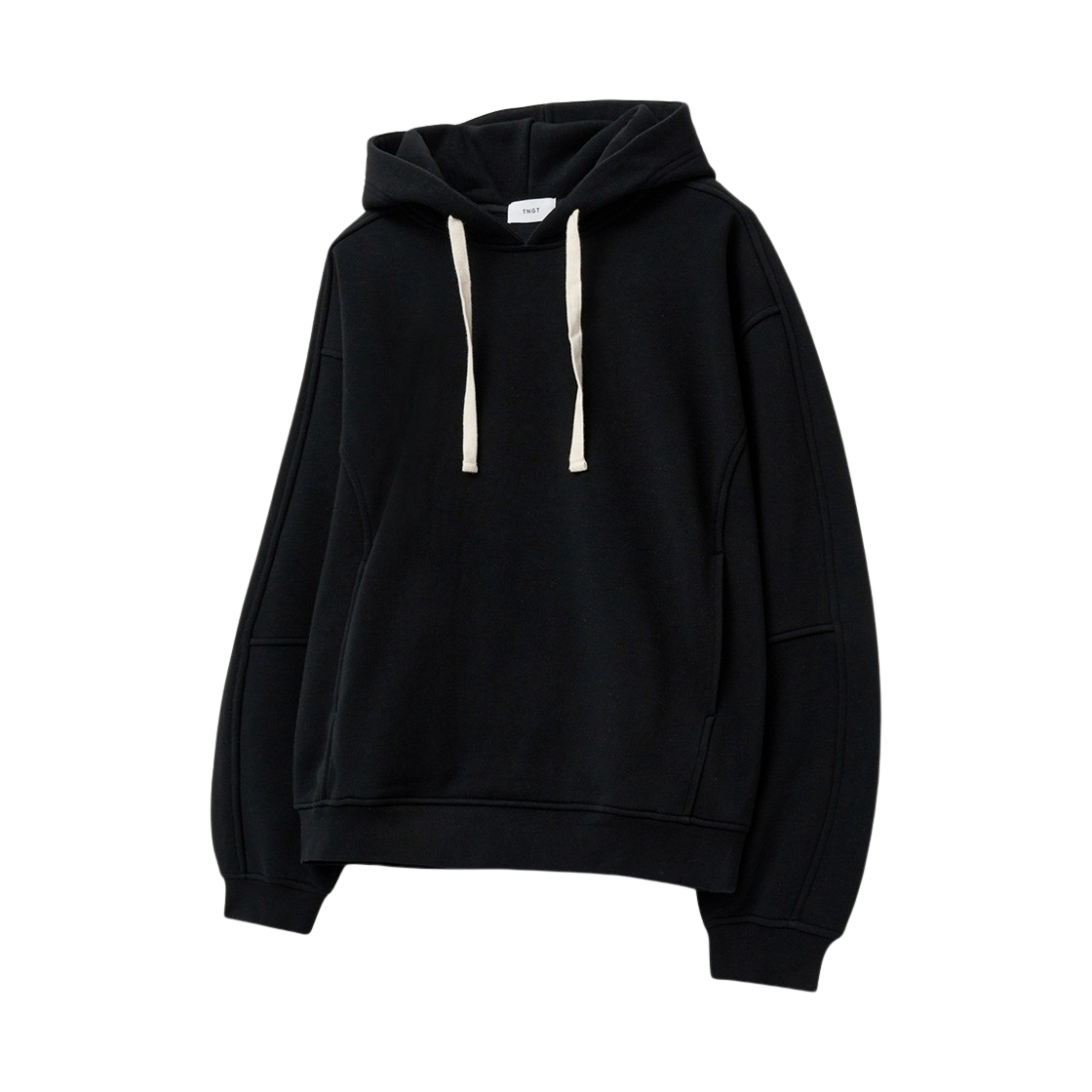 티엔지티 오버핏 미니멀 후드 티셔츠 블랙