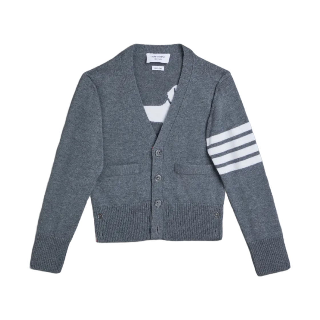 (키즈) 톰브라운 울 캐시미어 사선 헥터 클래식 가디건 미디움 그레이((Kids) Thom Browne Wool Cashmere 4-Bar Hector Classic Cardigan Medium Grey) - 1