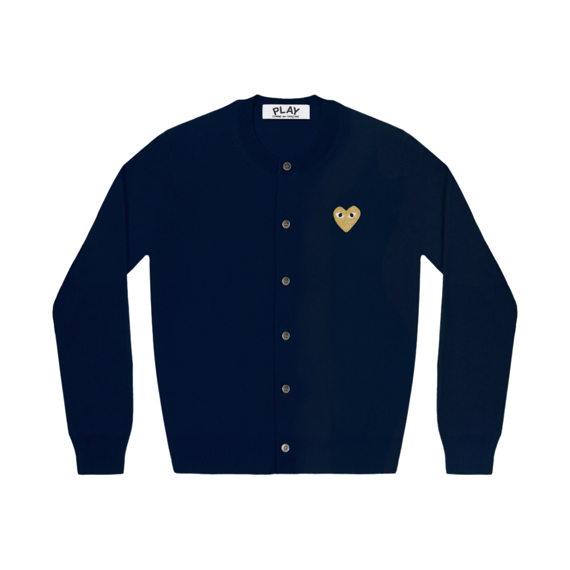 (W) 플레이 꼼데가르송 골드 하트 니트 가디건 네이비((W) Play Comme des Garcons Gold Heart Knit Cardigan Navy)