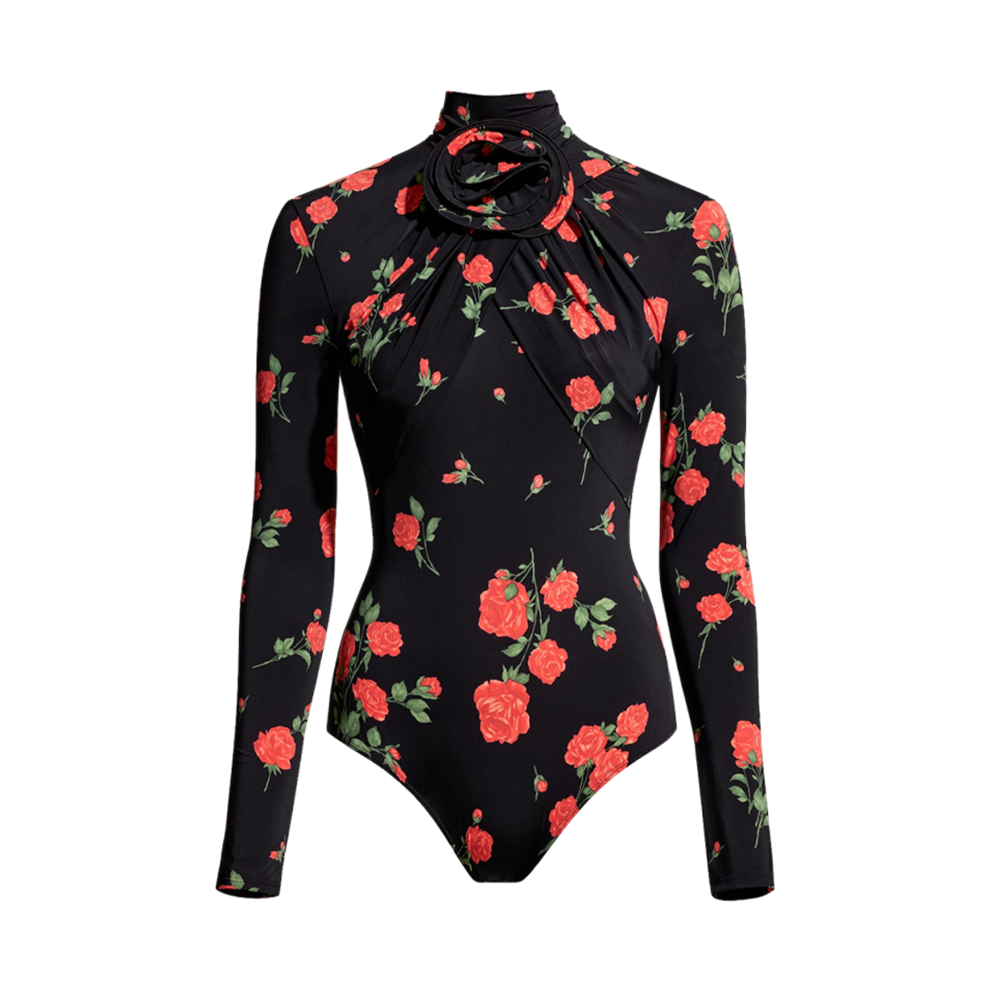 1267725003 (W) H&M x Magda Butrym Rose Applique Wrap-Style Bodysuit Black Rose