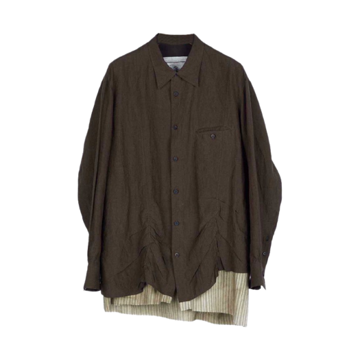 KM4BSHLZC02BR Ziggy Chen Layered Wrinkled Effect Shirt Brown