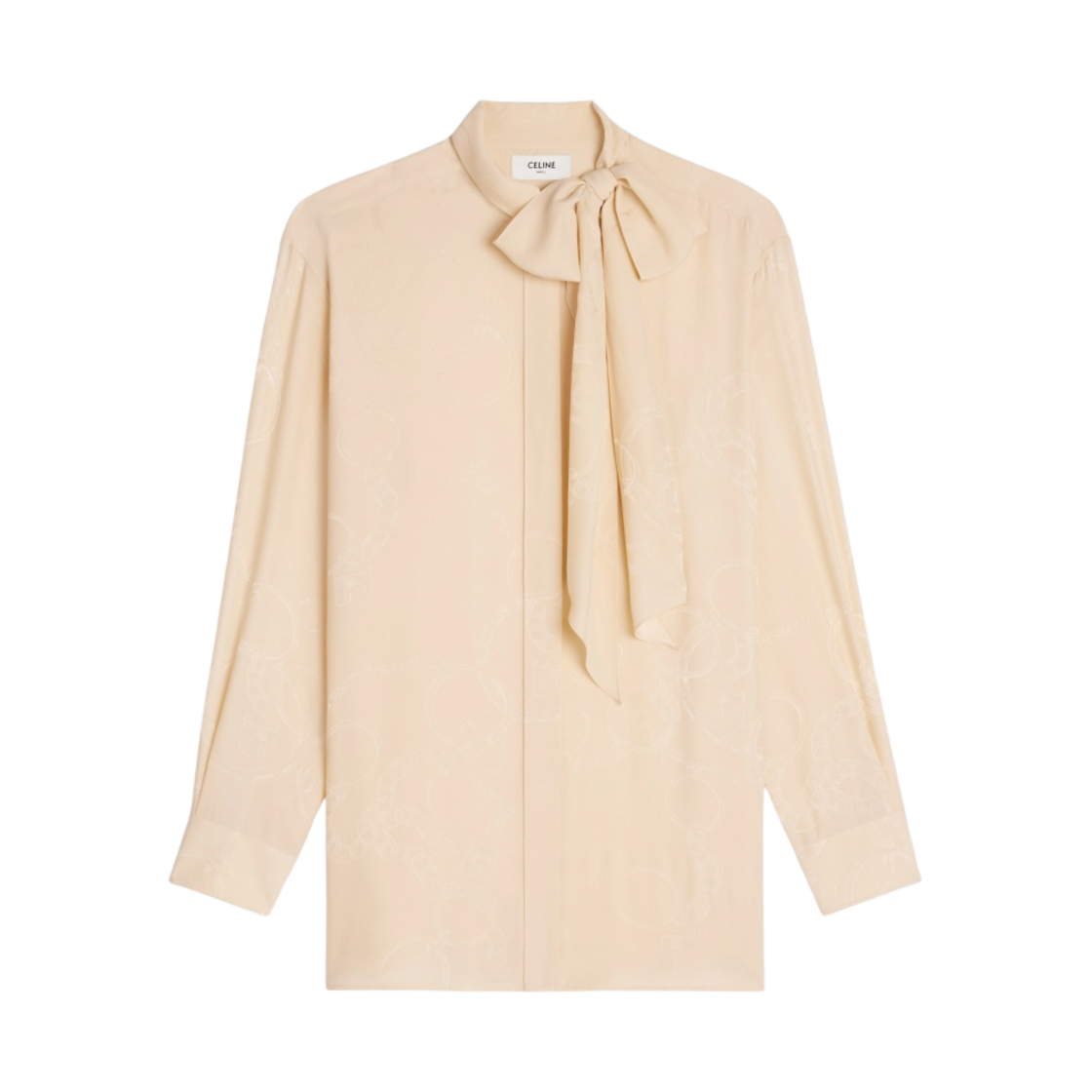 (W) 셀린느 샤이니 매트 실크 보이프렌드 셔츠 크림((W) Celine Boyfriend Shirt in Shiny Matte Silk Cream) - 1