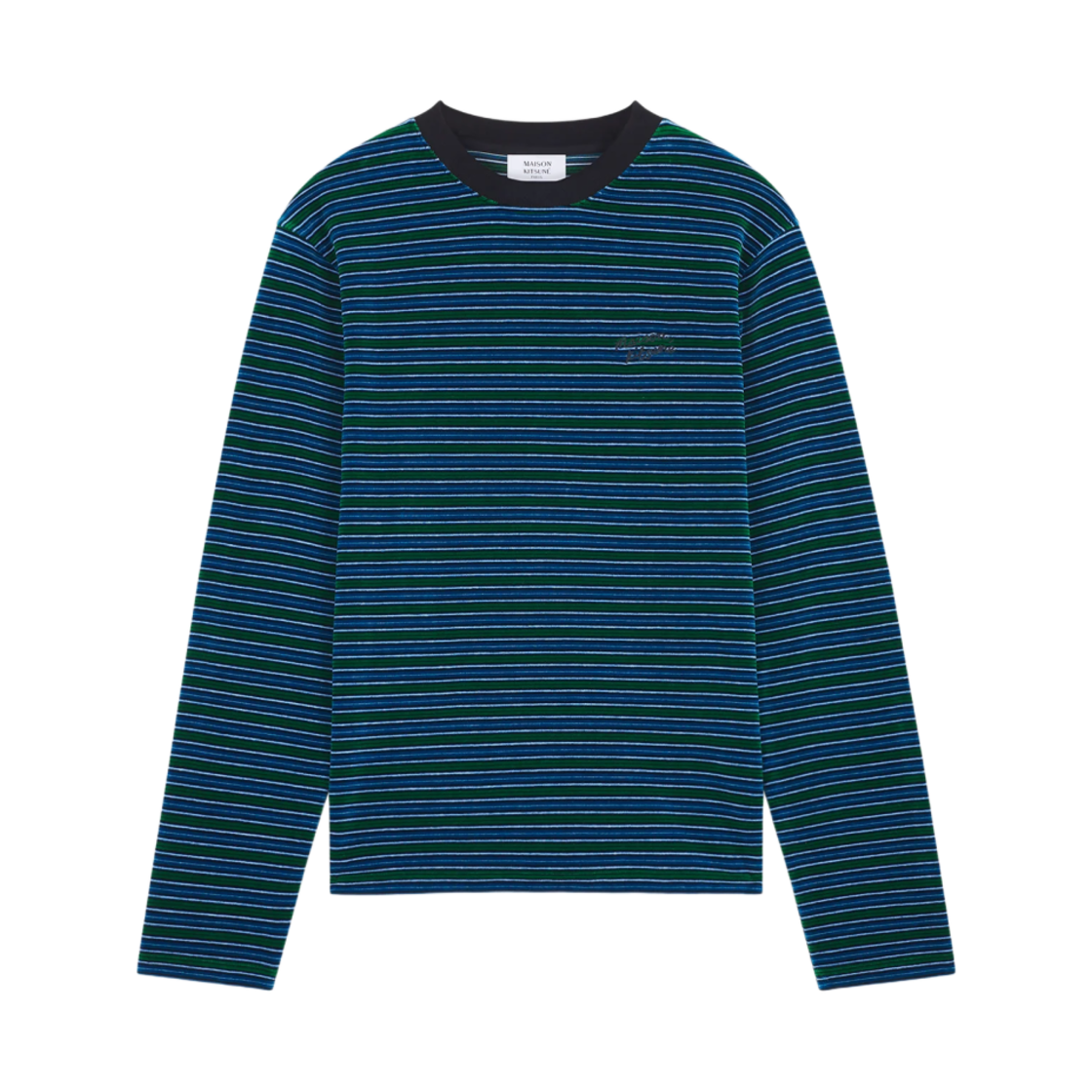 메종 키츠네 스트라이프 벨벳 롱슬리브 티셔츠 커니퍼 프레쉬워터(Maison Kitsune Striped Velvet L/S T-Shirt Conifer Freshwater) - 1