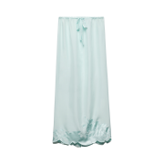 (W) Prada Embroidered Habutai Silk Midi-Skirt Chlorophyll Green