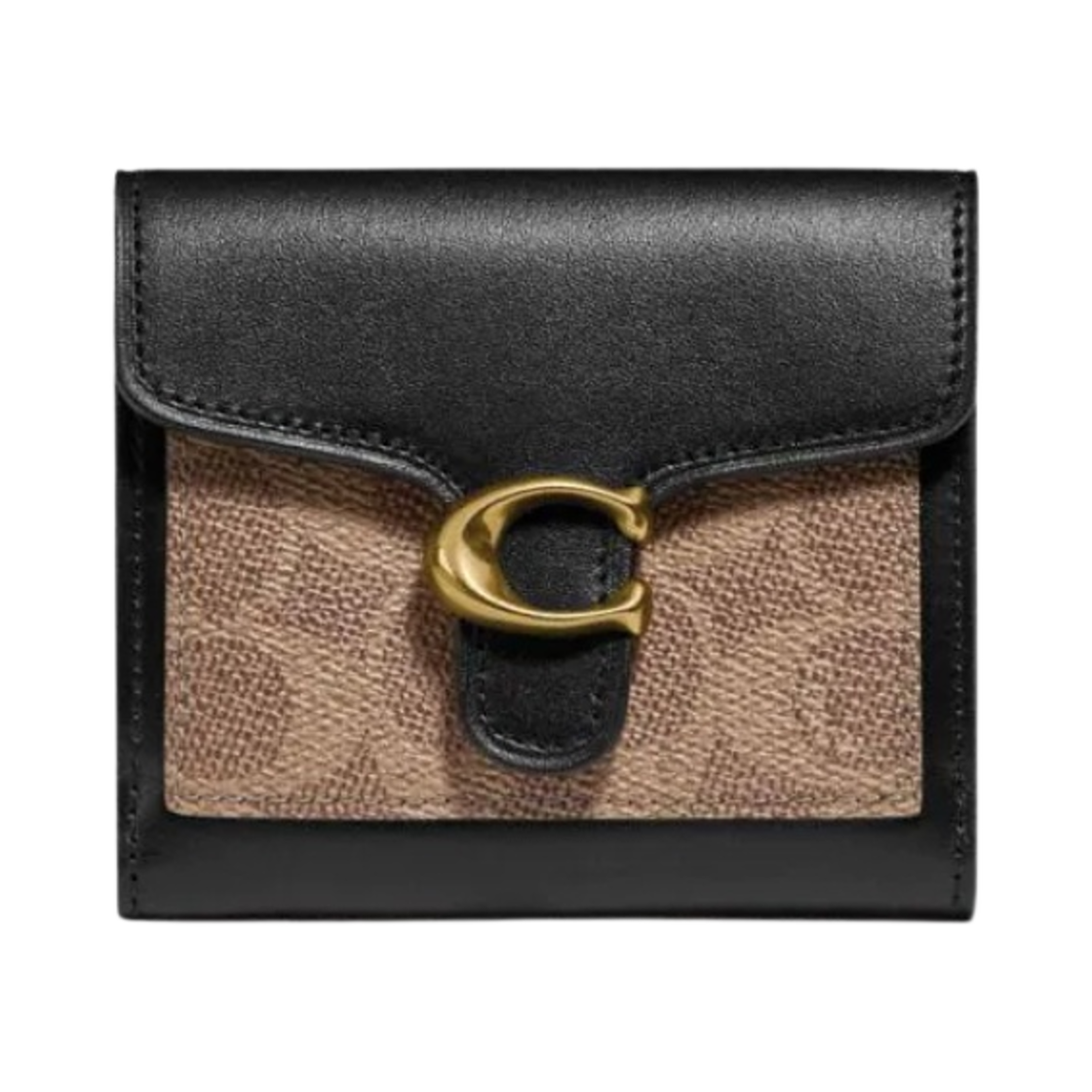 코치 타비 스몰 월렛 컬러블록 시그니쳐 캔버스 탄 블랙(Coach Tabby Small Wallet in Colorblock Signature Canvas Tan Black) - 1