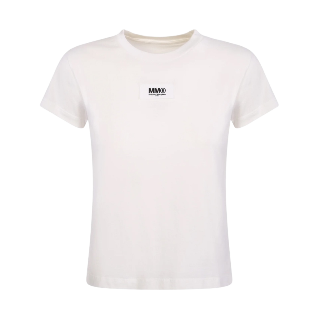 (W) MM6 메종 마르지엘라 로고 패치 티셔츠 화이트((W) MM6 Maison Margiela Logo Patch T-Shirt White) - 1
