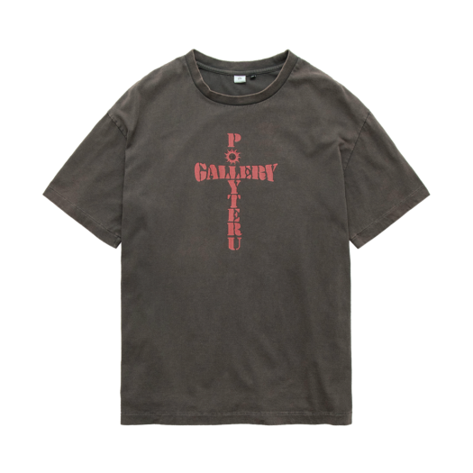 PG5OTS0401CJ Polyteru 1011 1/2 Graphic T Shirt 'Cross Tee' Washed Charcoal Brown