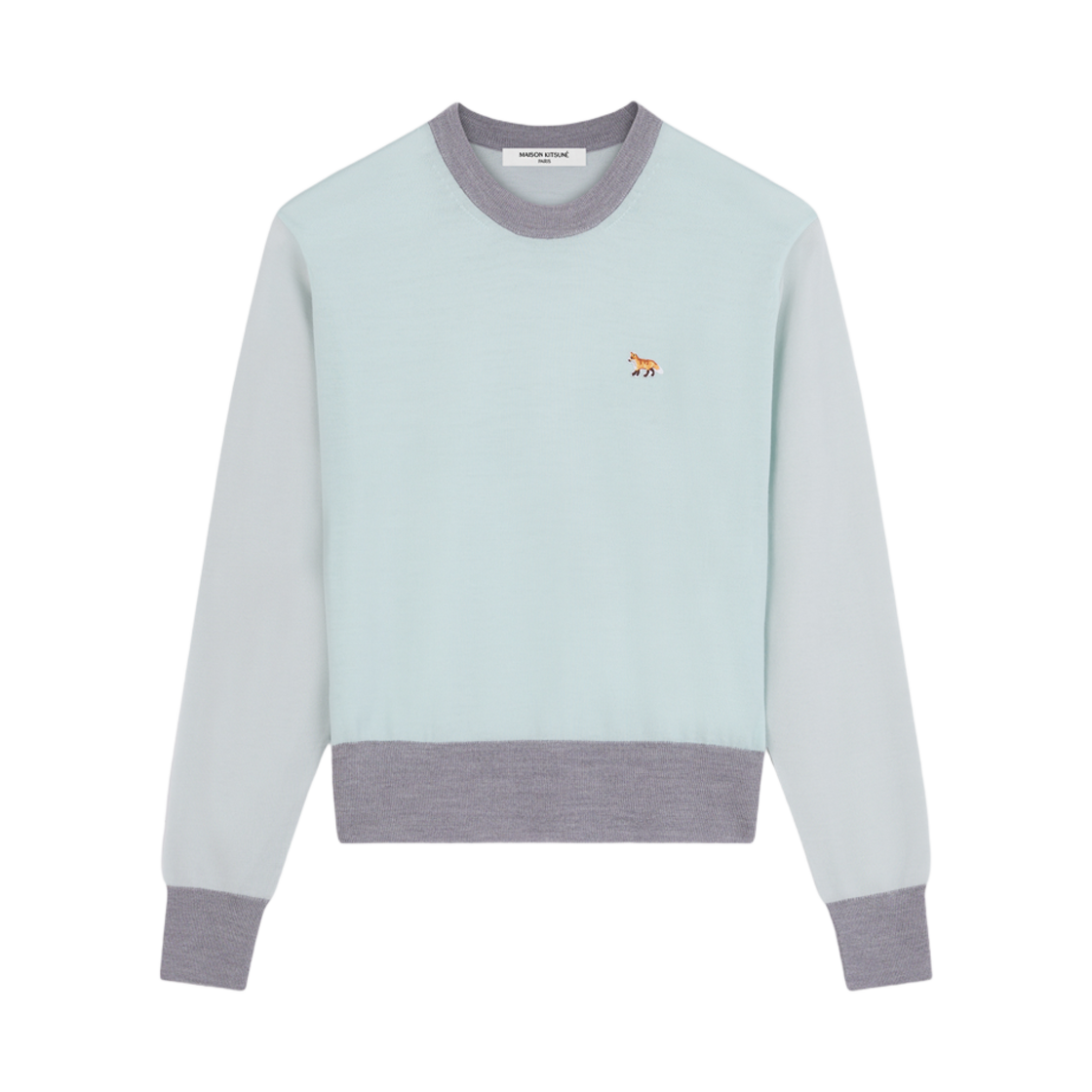 MW00808KT1036-P305 (W) Maison Kitsune Baby Fox Patch Color Block Jumper Peppermint