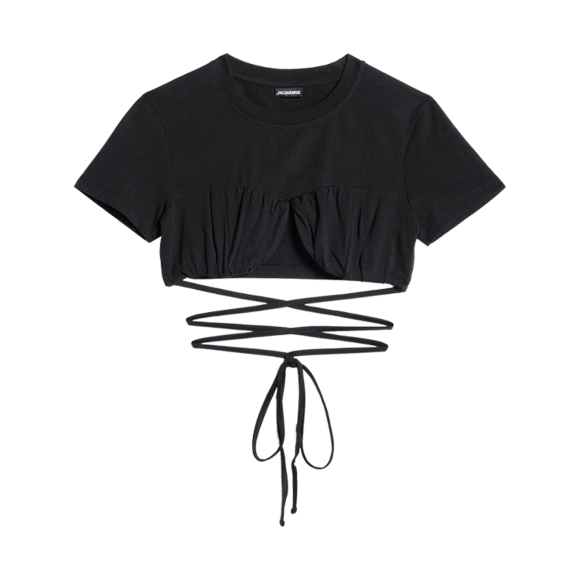 (W) 자크뮈스 르 티셔츠 바치 개더드 브라 티셔츠 블랙((W) Jacquemus Le T-Shirt Baci Gathered Bra T-Shirt Black) - 1