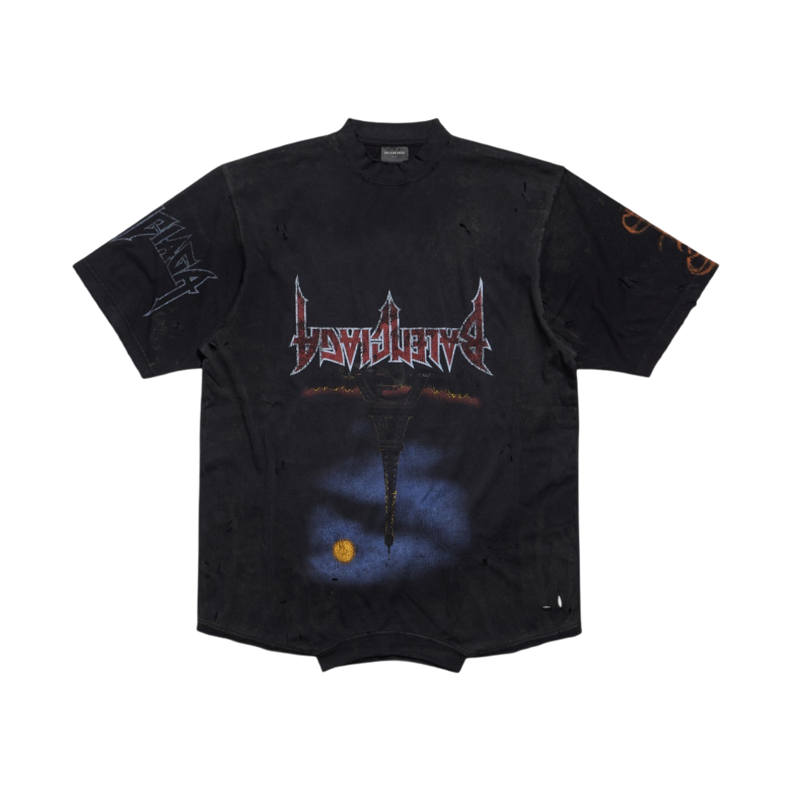 발렌시아가 파리 문 업사이드 다운 오버사이즈 티셔츠 페이디드 블랙