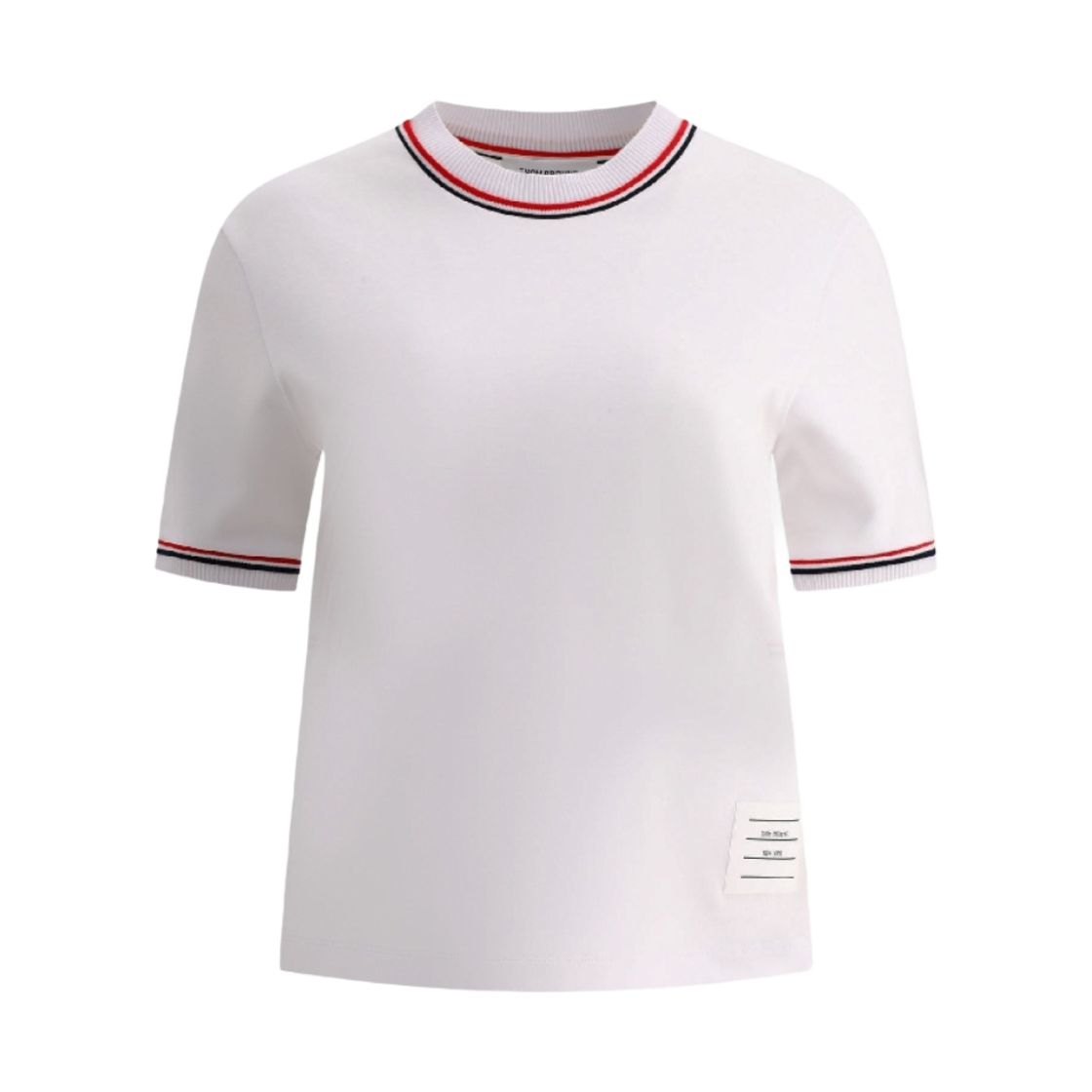 FJS152A-J0055-100 (W) Thom Browne Cotton Milano Stripe Short Sleeve Mock Neck T-Shirt White