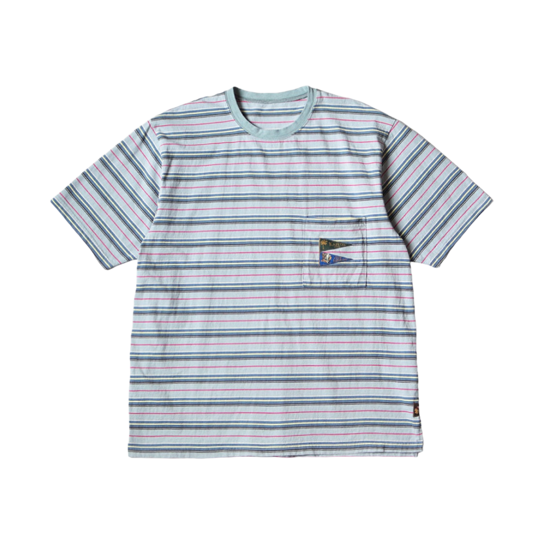 캐피탈 멀티 보더 저지 패넌트 티셔츠 3플래그 라이트 블루 블루(Kapital Multi Border Jersey Pennant T-Shirt 3Flags Light Blue Blue)