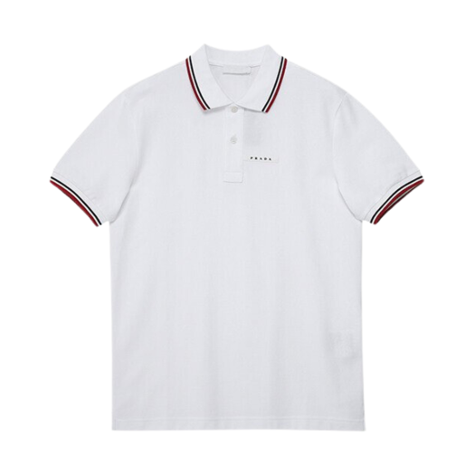 Prada Logo Patch Cotton Short Sleeve Collar T-Shirt White