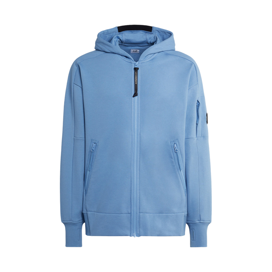 15CMSS400A005086W818 C.P. Company Diagonal Raised Fleece Zipped Lens Hoodie Riviera Blue - 23FW