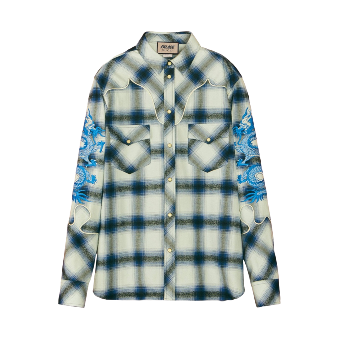 팔라스 x 구찌 자수 디테일 체크 셔츠 블루 라이트 블루 화이트 - 22FW(Palace x Gucci Check Shirt with Embroidered Details Blue Light Blue White - 22FW) - 1
