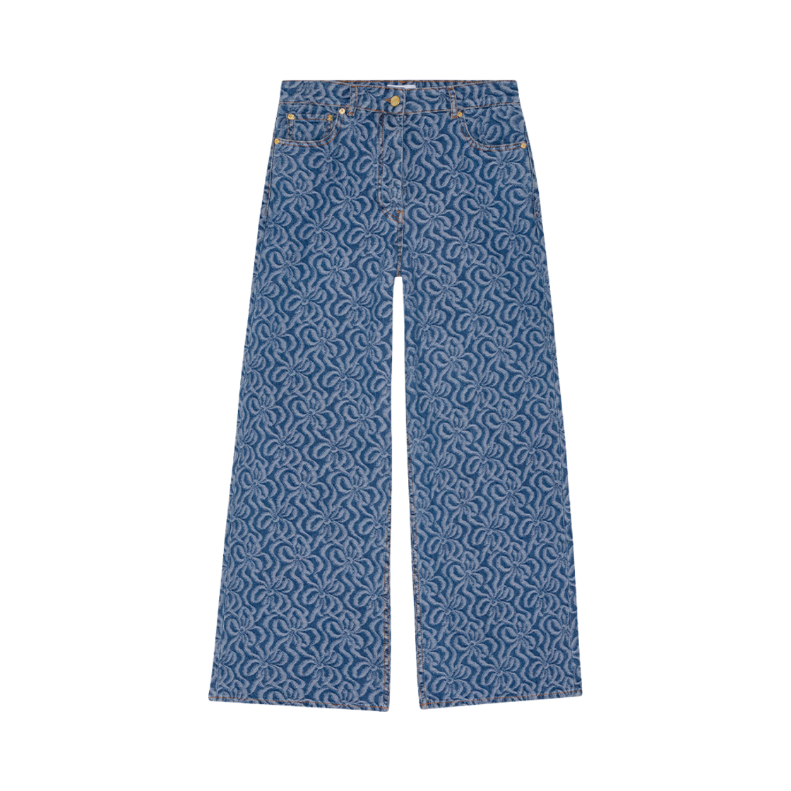 (W) 가니 자카드 데님 와이드 트라우저 미드 블루 스톤((W) Ganni Jacquard Denim Wide Trousers Mid Blue Stone) - 1