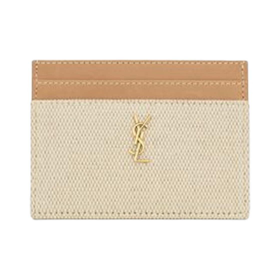 743453-FABE6-9062 Saint Laurent Gaby Card Case In Canvas And Vegetable-Tanned Leather Brown Gold
