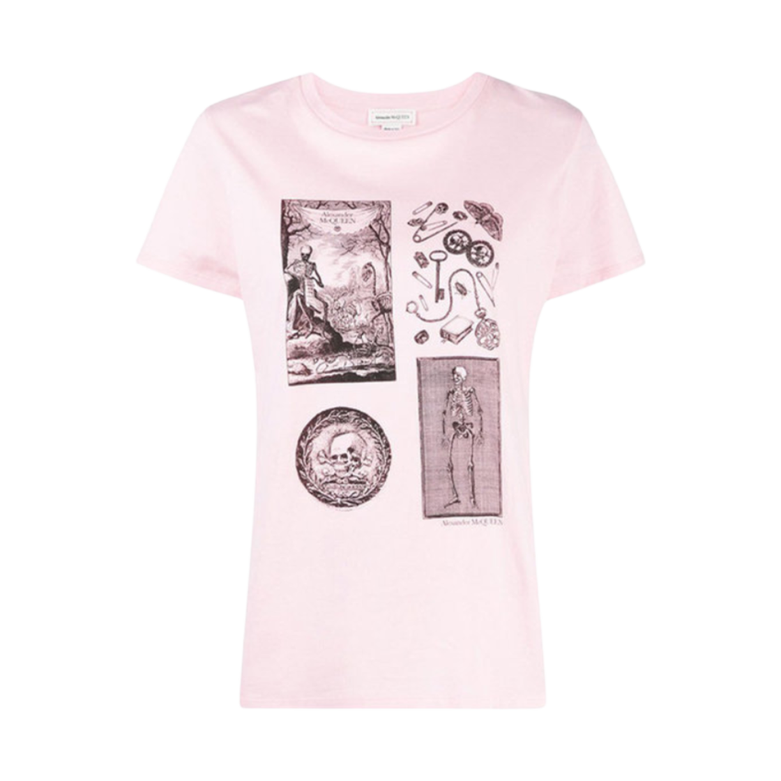 (W) 알렉산더 맥퀸 스컬 프린트 티셔츠 핑크((W) Alexander McQueen Skull Print T-Shirt Pink)