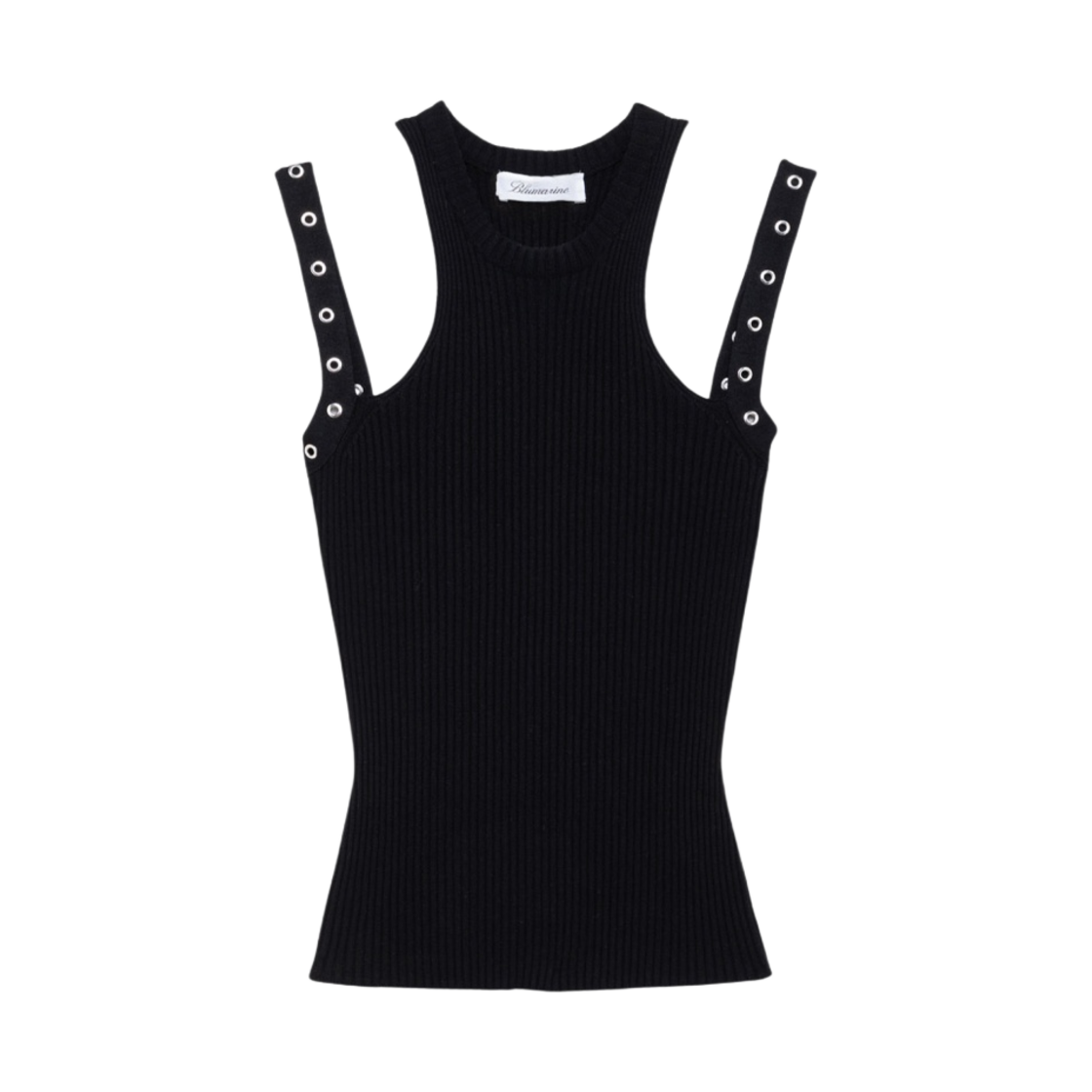 (W) 블루마린 숄더 패드 니트 탑 블랙((W) Blumarine Shoulder Pads Knitted Top Black)