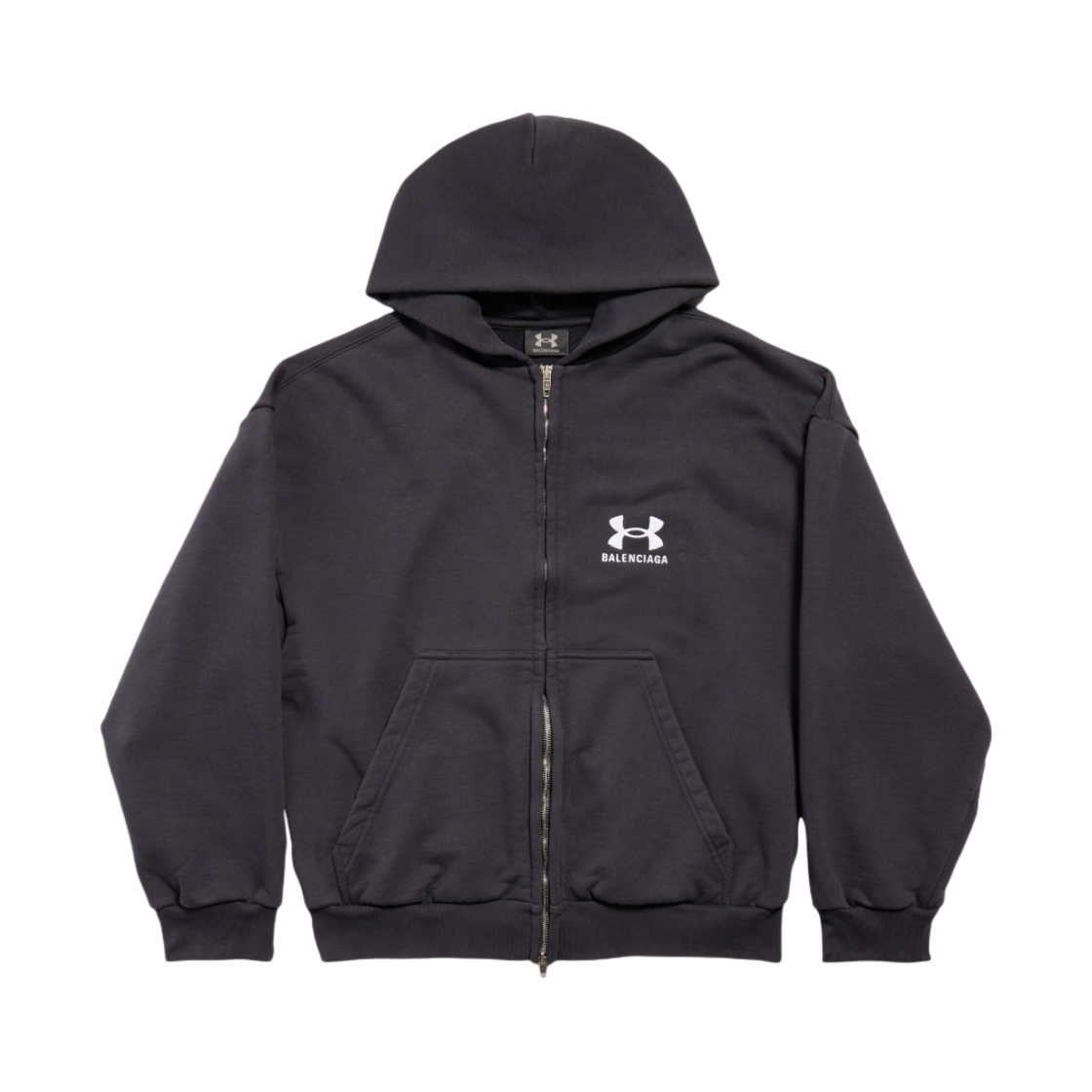 (W) 발렌시아가 x 언더아머 레귤러 핏 집업 후드 블랙 화이트((W) Balenciaga x Under Armour Regular Fit Zip-Up Hoodie Black White)