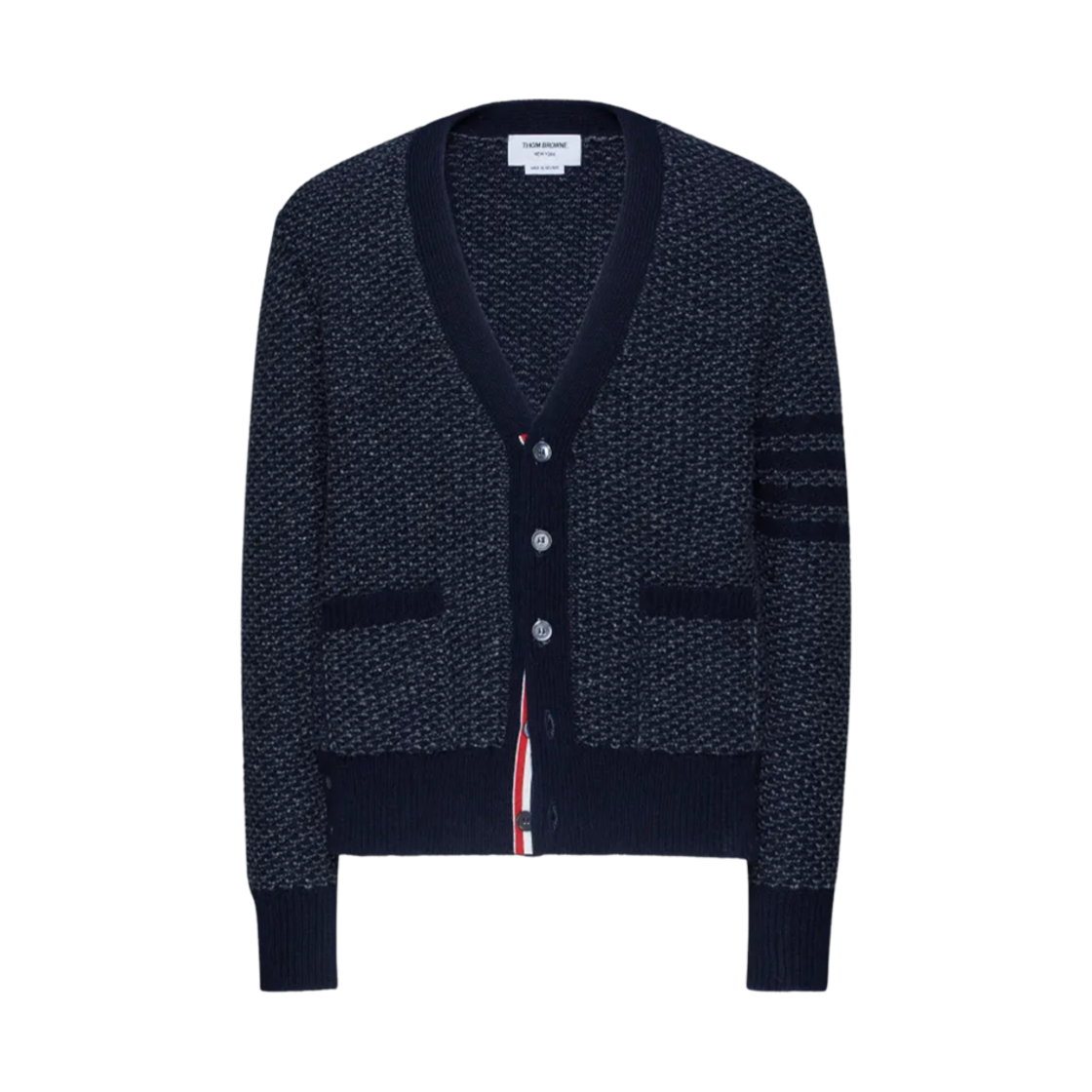 톰브라운 도네갈 사선 릴렉스드 브이넥 가디건 블루(Thom Browne Donegal 4-Bar Relaxed V-Neck Cardigan Blue) - 1