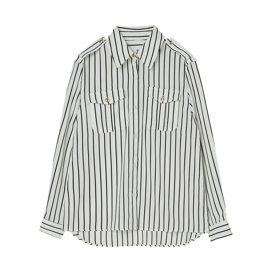 SNFWSH02 SILN Epaulet Stripe Silky Shirts Ivory Stripe