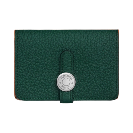 Hermes Dogon Card Holder Togo & Palladium Vert Cypres