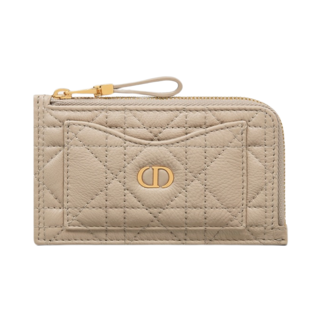 S5131UWHC-M116 Dior Caro Compact Zipped Card Holder Sand Colored Supple Cannage Calfskin