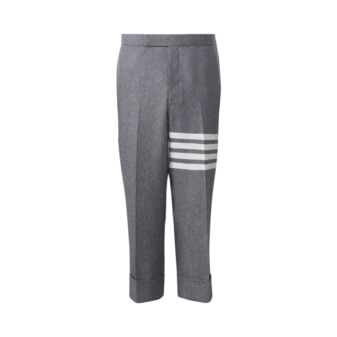 MTC051A-F0666-035 Thom Browne Flannel 4-Bar Low Rise Backstrap Trousers Medium Grey