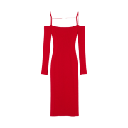 (W) Jacquemus La Robe Sierra Long Sleeve Lingerie Dress Red