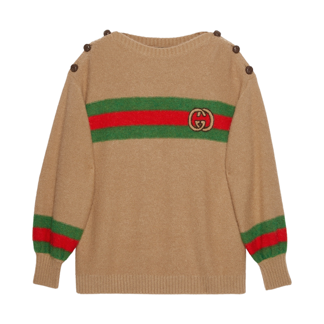 (W) 구찌 울 모헤어 점퍼 인터로킹 G 카멜((W) Gucci Wool Mohair Jumper with Interlocking G Camel) - 1