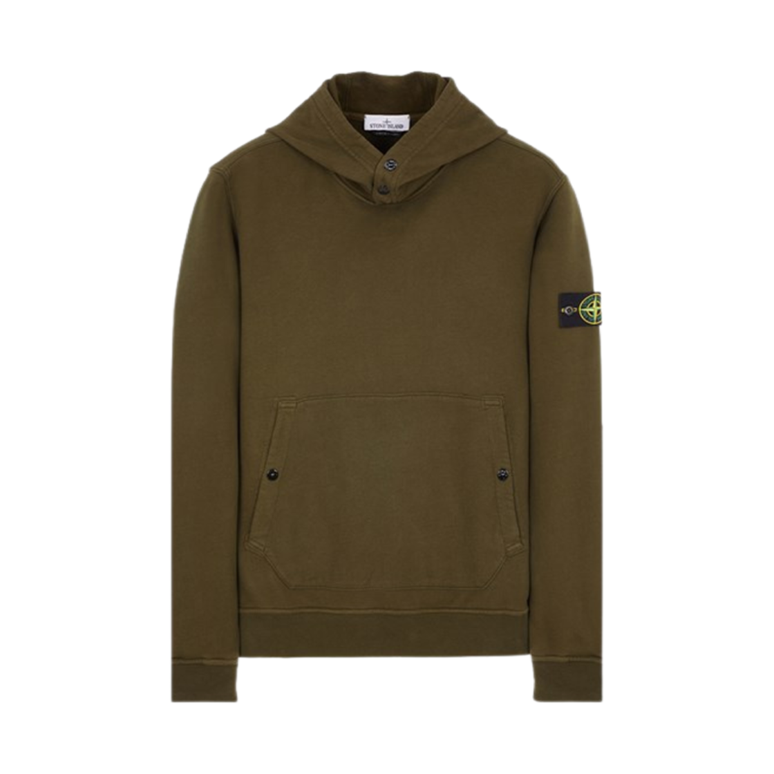 791561720-V0058 Stone Island 61720 Brushed Cotton Fleece Garment Dyed Crewneck Hooded Sweatshirt Olive Green - 23FW