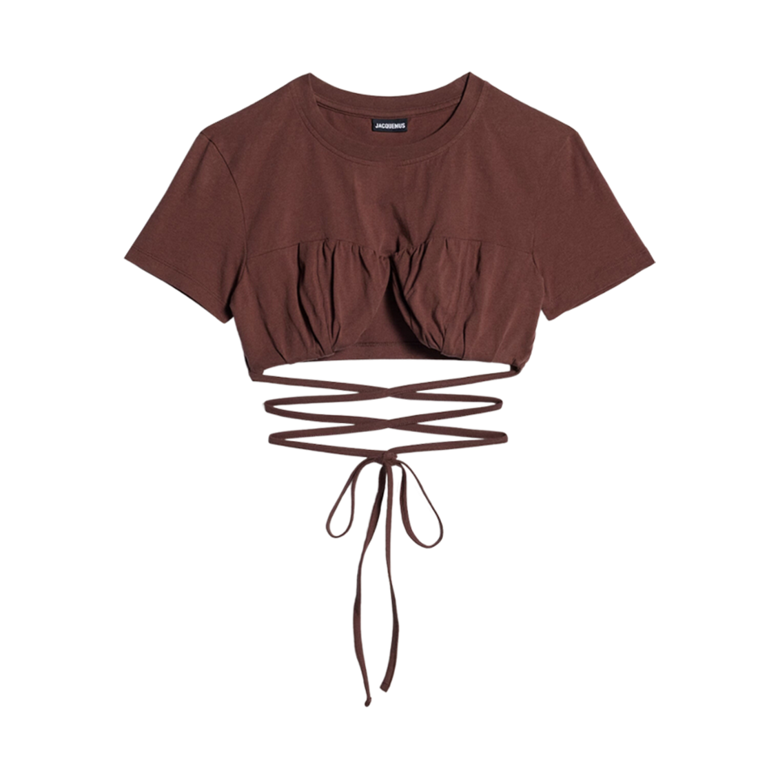 (W) 자크뮈스 르 티셔츠 바치 개더드 브라 티셔츠 브라운((W) Jacquemus Le T-Shirt Baci Gathered Bra T-Shirt Brown) - 1