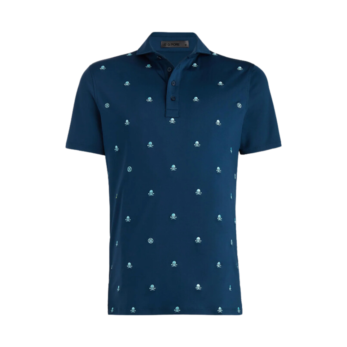 지포어 자수 스컬 테크 저지 모던 스프레드 칼라 폴로 스톰(G/Fore Embroidered Skull Tech Jersey Modern Spread Collar Polo Storm)