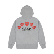 Play Comme des Garcons Back Printed Red Heart Zip-Up Hoodie Gray