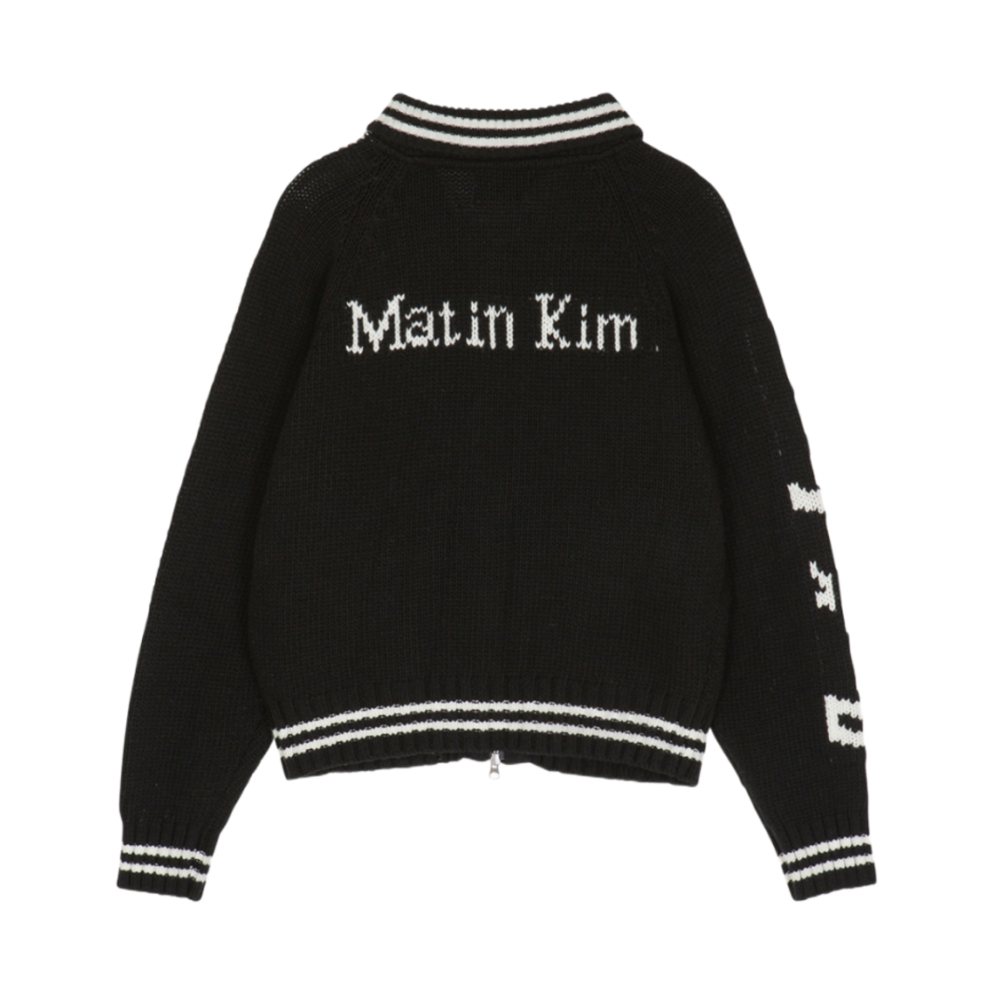 (W) 마뗑킴 x 피치스 자카드 그래픽 니트 집업 블랙((W) Matin Kim x Peaches Jacquard Graphic Knit Zip Up Black) - 2