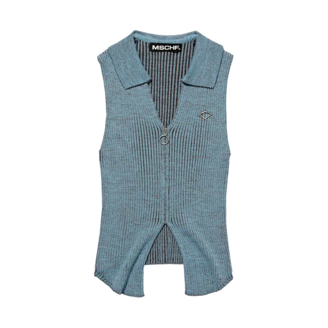 (W) 미스치프 니티드 투톤 슬리브리스 블루 브라운((W) Mischief Knitted Two Tone Sleeveless Blue Brown) - 1